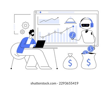 Inteligencia artificial en la financiación de la ilustración conceptual abstracta vectorial. Asesor de robo financiero, fondos de cobertura de IA, inteligencia artificial, metáfora abstracta de servicios de finanzas basados en tecnología.