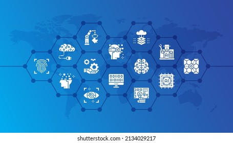 Artificial Intelligence Flat Design Concept Illustration. Robotics, Chatbot, Database, Big Data For Website Banner And Landing Page.