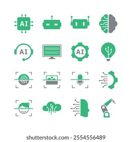 Artificial Intelligence Flat Icon Set