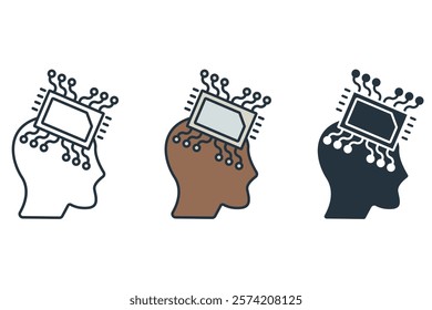 Artificial intelligence flat icons  symbol line elements for infographic web