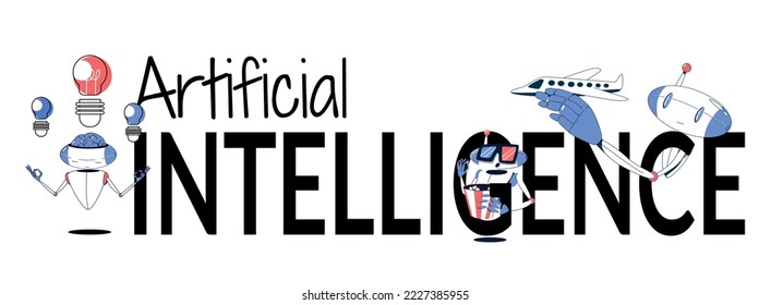 Artificial intelligence flat text composition with design letters and attributes on theme vector illustration