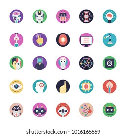 Artificial Intelligence Flat Vector Icons Set 