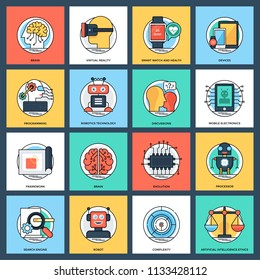 
Artificial Intelligence Flat Vector Icons Set
