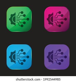 Artificial Intelligence four color glass button icon