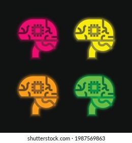 Artificial Intelligence four color glowing neon vector icon