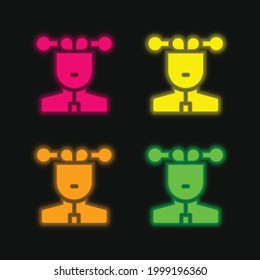 Artificial Intelligence four color glowing neon vector icon