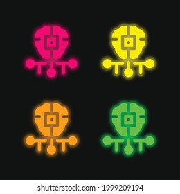 Artificial Intelligence four color glowing neon vector icon