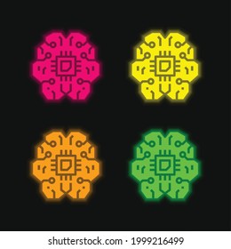 Inteligencia artificial cuatro colores brillantes icono vector neón