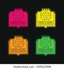 Artificial Intelligence four color glowing neon vector icon