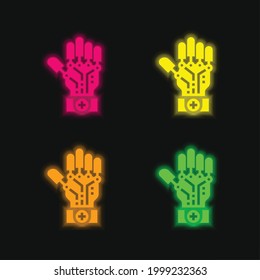 Artificial Intelligence four color glowing neon vector icon