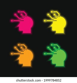 Künstliche Intelligenz, vier farbige, leuchtende Neonvektorsymbol
