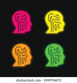 Inteligencia artificial cuatro colores brillantes icono vector neón