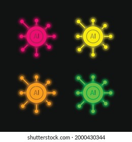 Inteligencia artificial cuatro colores brillantes icono vector neón
