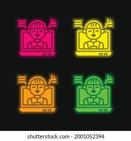 Artificial Intelligence four color glowing neon vector icon