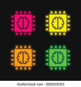 Künstliche Intelligenz, vier farbige, leuchtende Neonvektorsymbol