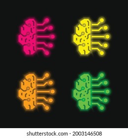 Artificial Intelligence four color glowing neon vector icon