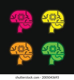 Artificial Intelligence four color glowing neon vector icon