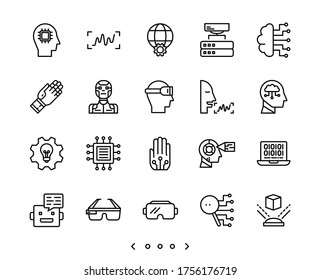 Artificial intelligence and Future robot technology line icons set vector