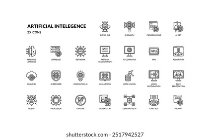 artificial intelligence future technology automation and generate any models detailed outline line icon set