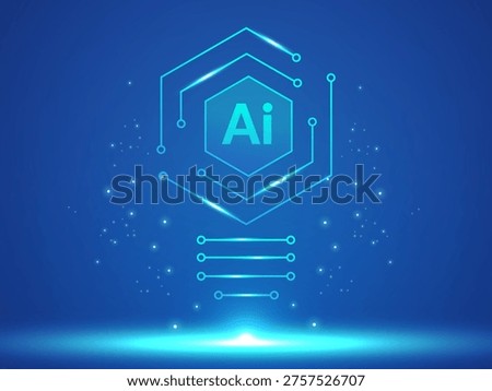 Artificial intelligence with Futuristic AI Technology hexagon light bulb circuit board lines at the center on dark blue background vector illustration design concept. AI technology for advanced technology.