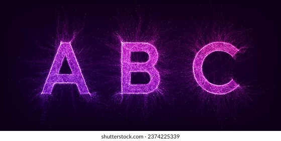 Artificial intelligence futuristic alphabet with thin expansion glowing lines. ABC. Neural network, machine learning, quantum computer, big data. Overlay color, easy to change. Vector illustration