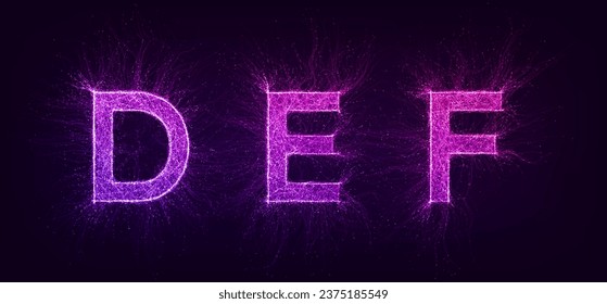 Artificial intelligence futuristic alphabet with thin expansion glowing lines. DEF. Neural network, machine learning, quantum computer, big data. Overlay color, easy to change. Vector illustration