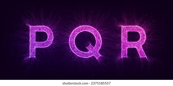 Artificial intelligence futuristic alphabet with thin expansion glowing lines. PQR. Neural network, machine learning, quantum computer, big data. Overlay color, easy to change. Vector illustration