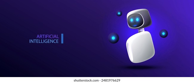 Inteligencia artificial robot de dibujos animados futurista con ojos de neón. Chat bot tecnología App y diseño de la ciencia. No humanos. Vector de nueva generación de contenido de Ai.