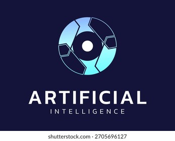 Inteligencia artificial con tecnología de seguridad de radar ocular robótico Electrónica futurista Análisis del concepto de diseño de Vector de logotipos. Símbolo del logotipo de la tecnología de la IA para la tecnología avanzada, compañía de la tecnología, UI.
