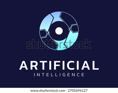 Artificial intelligence with Futuristic Electronic robotic Eye radar security technology Analysis logo vector design concept. AI technology logotype symbol for advance technology, tech company, ui.