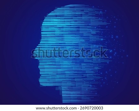 Artificial intelligence with Futuristic Robot Head Side View Digits moving Algorithm Binary code Technology Analysis and blue light effect on dark blue background vector design concept for automation.