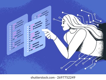 Inteligencia artificial y tecnología futurista, concepto abstracto de ciberespacio digital. Ciberespacio e IA, datos y algoritmos inteligentes, automatización y aprendizaje automático. Ilustración vectorial plana