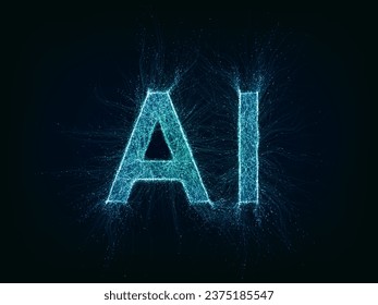 Artificial intelligence futuristic word with thin expansion glowing lines. AI concept. Neural network, machine learning, quantum computer, big data. Overlay color, easy to change. Vector illustration