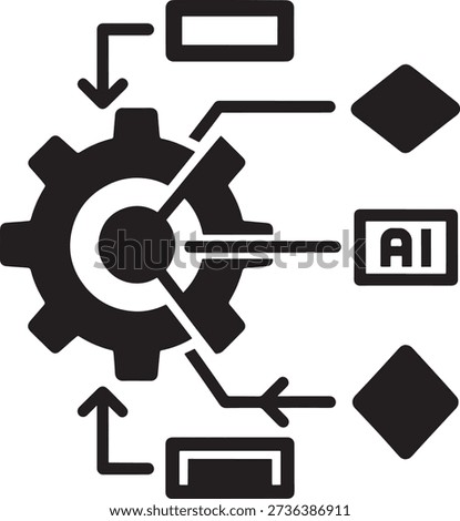 Artificial intelligence gear icon with flowchart and symbols technology concept