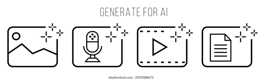 Artificial intelligence generate icon set, ai button vector editable stroke 