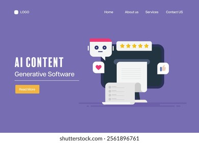 Artificial intelligence generating text content, AI writing article, blog, story,. AI content generator, AI website content - vector illustration landing page template