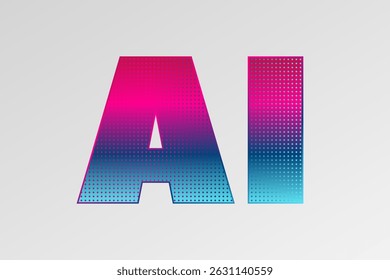 Artificial intelligence. Generative model. Deep learning. Smart digital technology. AI vector illustration for science, web design, business. Blue pink gradient dotted symbol
