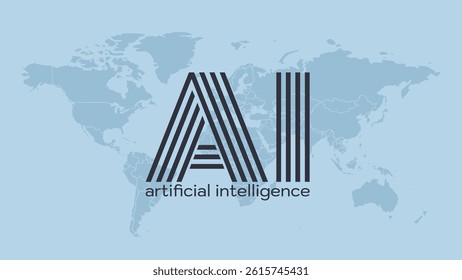 Artificial intelligence. Generative model. Smart digital technology. AI vector illustration for science, programming, presentation, design, business, learning. World map
