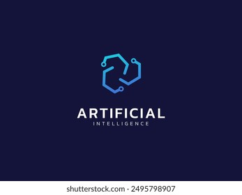 Artificial intelligence with geometric chainlink network Technology Analysis twisted infinity logo vector design concept. AI technology logotype symbol for advance technology, tech company, ui, robot.