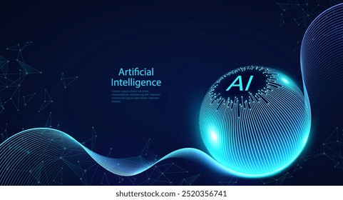 Inteligencia artificial, conexión de red global. Líneas eléctricas ligeras que conectan puntos y líneas. Diseño futurista de aprendizaje automático.