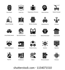 
Artificial Intelligence Glyph Vector Icons
