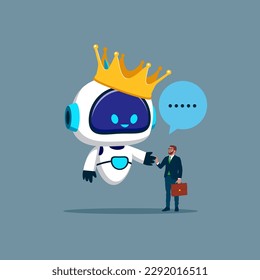 Artificial intelligence with gold crown. Best robot chatbot. Developers digital technology. Modern vector illustration in flat style