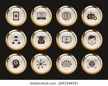 inteligência artificial de ouro com ícones vetoriais. ciber tecnologias ícone definido para web, aplicativos móveis, design de iu e impressão