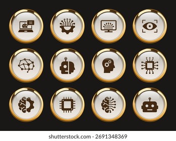 inteligência artificial de ouro com ícones vetoriais. ciber tecnologias ícone definido para web, aplicativos móveis, design de iu e impressão