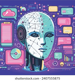 Künstliche Intelligenz, GPT-Chat, Big Data bunt Illustration. AI, Robotertechnologie, Vektorsymbol