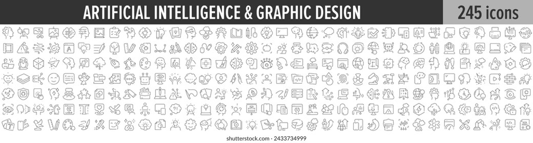 Artificial Intelligence and Graphic Design linear icon collection. Big set of 245 Artificial Intelligence and Graphic Design icons. Thin line icons collection. Vector illustration