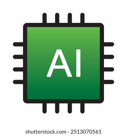 Artificial intelligence green icon circuit CPU chip symbol Vector illustration. Technology innovation, futuristic technology Ai processor. Machine learning design. Smart network digital technology.