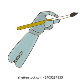 Artificial intelligence  hand draw with a brush. Vector flat isolated illustration.