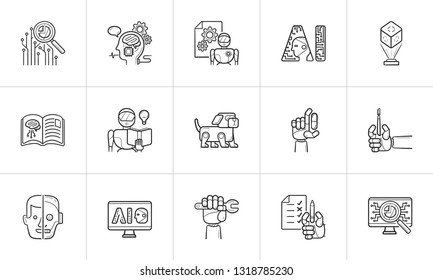 Artificial intelligence hand drawn outline doodle icon set. Outline doodle icon set for print, web, mobile and infographics. Deep learning vector sketch illustration set isolated on white background.