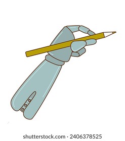 Artificial Intelligence hand holding  pencil. Vector flat isolated illustration.